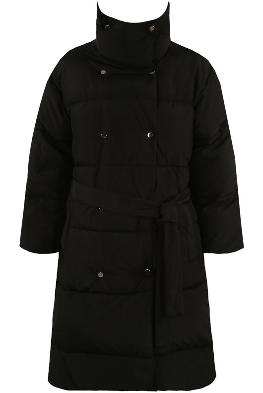 Black Long Padded Belted Puffer Coat