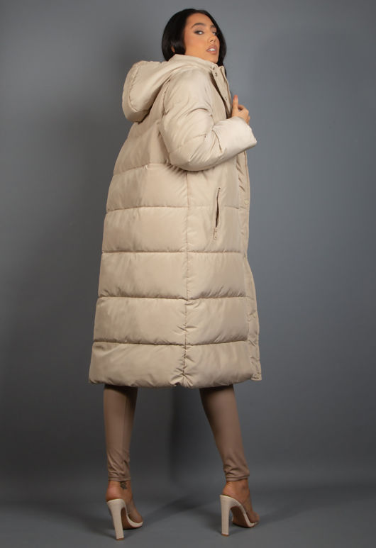 Apricot Hooded Long Padded Puffer Coat