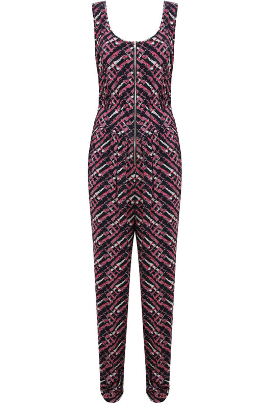 Purple Strip Patterned Front Zip Up Jumpsuit