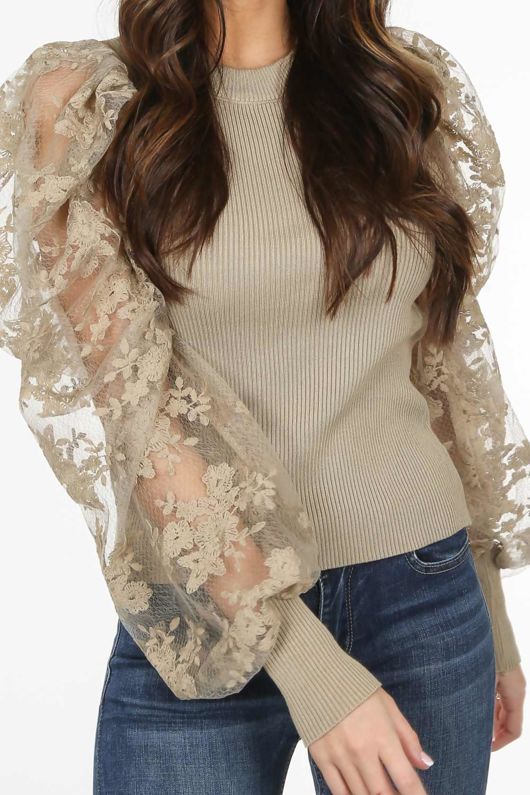 Beige Organza Sleeve Jumper 