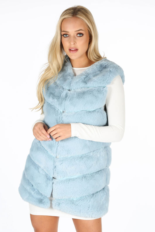 Light Blue Luxury Long Faux Fur Gilet-Copy