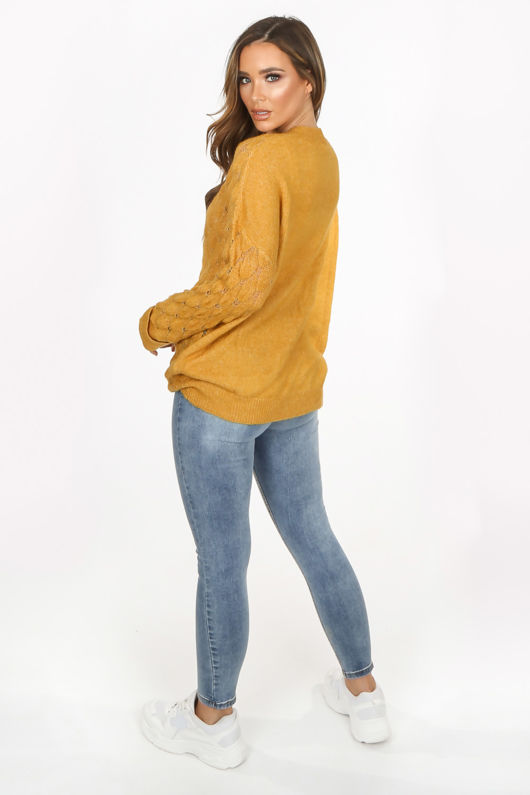 Mustard V Neck Textured Over Sized Jumper