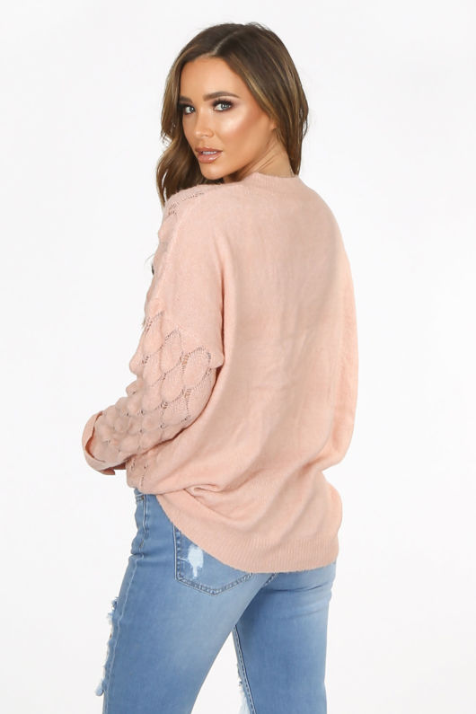 Pink V Neck Textured Over Sized Jumper