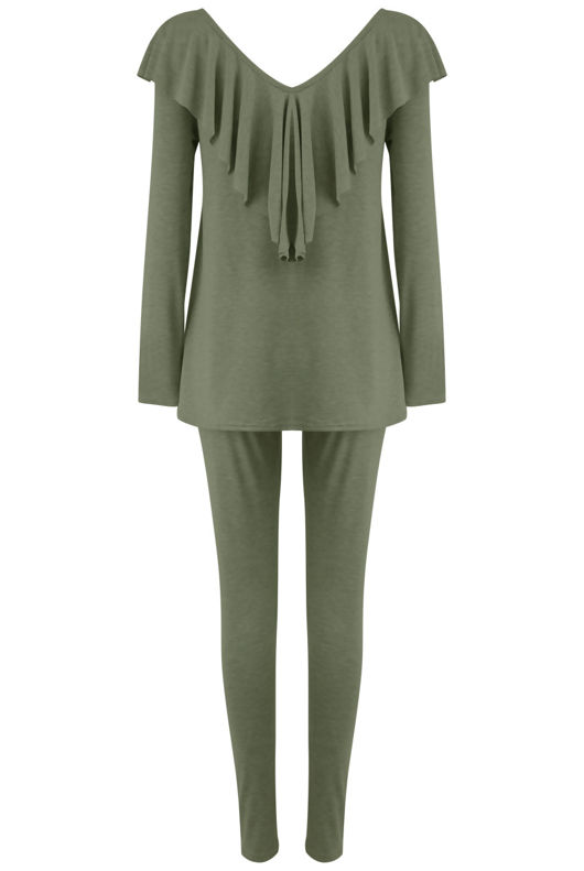 Khaki Pleated Jersey Loungewear