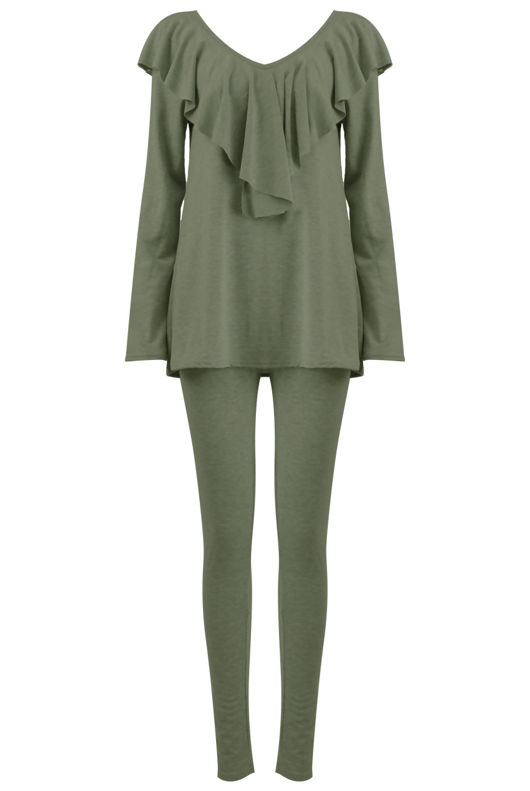 Khaki Pleated Jersey Loungewear