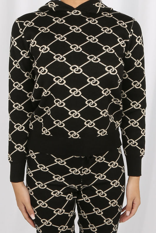 Black/Cream Knitted Hoodie Jumper & Trouser Co-Ord