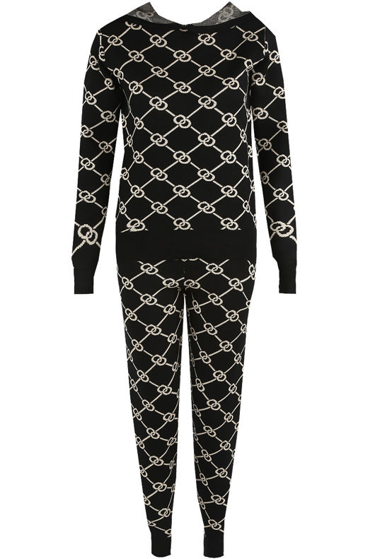 Black/Cream Knitted Hoodie Jumper & Trouser Co-Ord