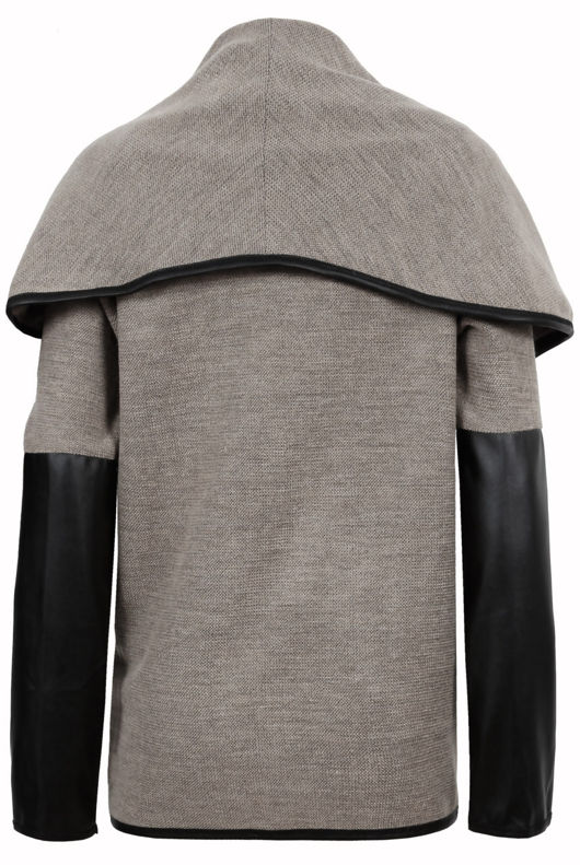 Stone Knitted Ruffle Around PVC Sleeved Jacket