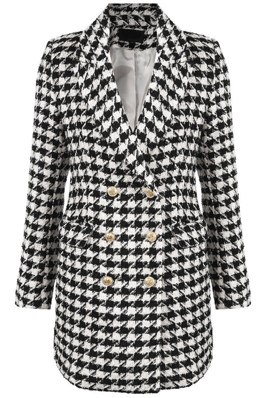 White Hounds Tooth Double Breast Overcoat