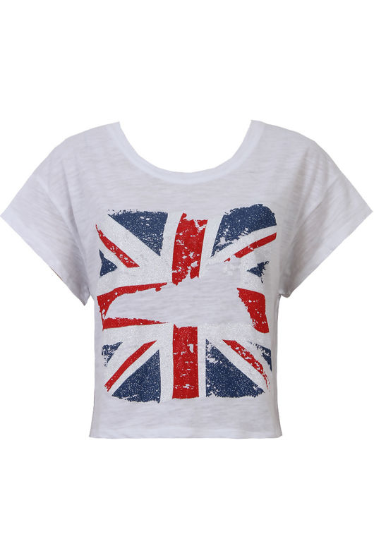 Grey British Flag Cropped T-Shirts