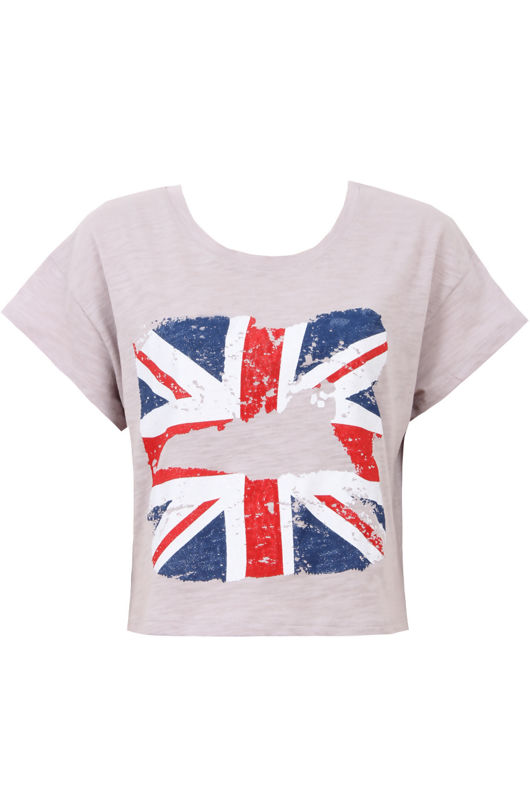 Mocha British Flag Cropped T-Shirts