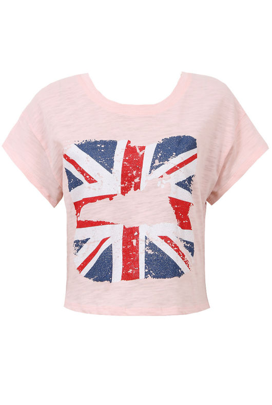 Pink British Flag Cropped T-Shirts