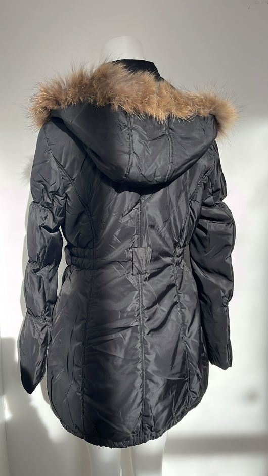 Black Quilted Natural Fur Puffer Jackets