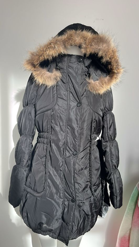 Black Quilted Natural Fur Puffer Jackets