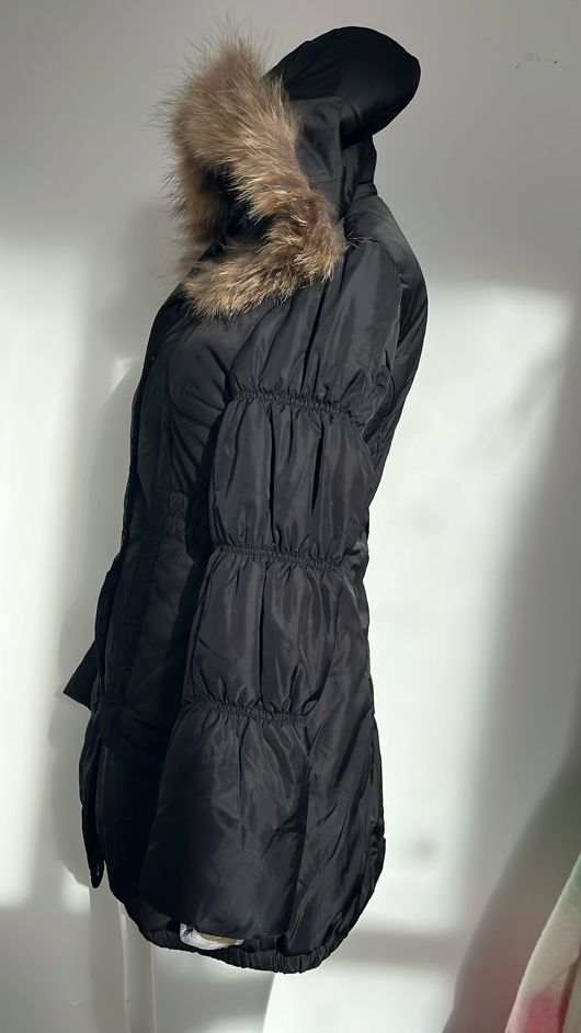 Black Quilted Natural Fur Puffer Jackets