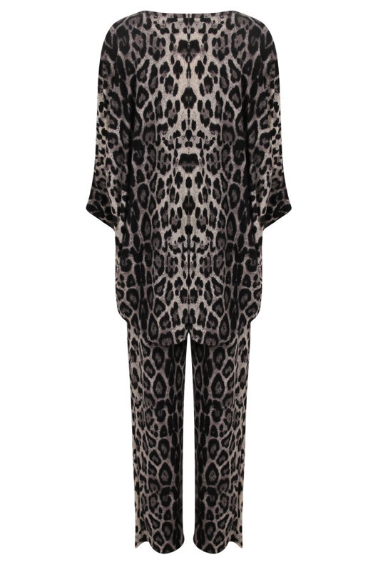 Cream Leopard Printed Shirt & Trouser Set