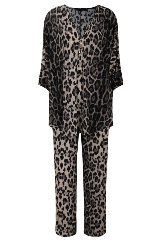 Cream Leopard Printed Shirt & Trouser Set