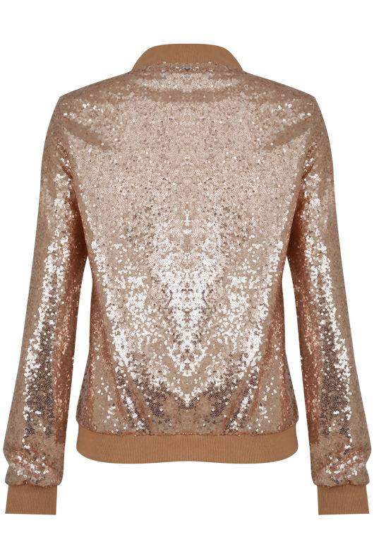 Beige Sequin Bomber Jacket