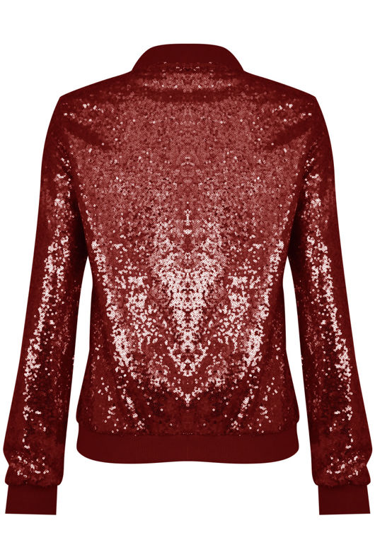 Wine Sequin Bomber Jacket