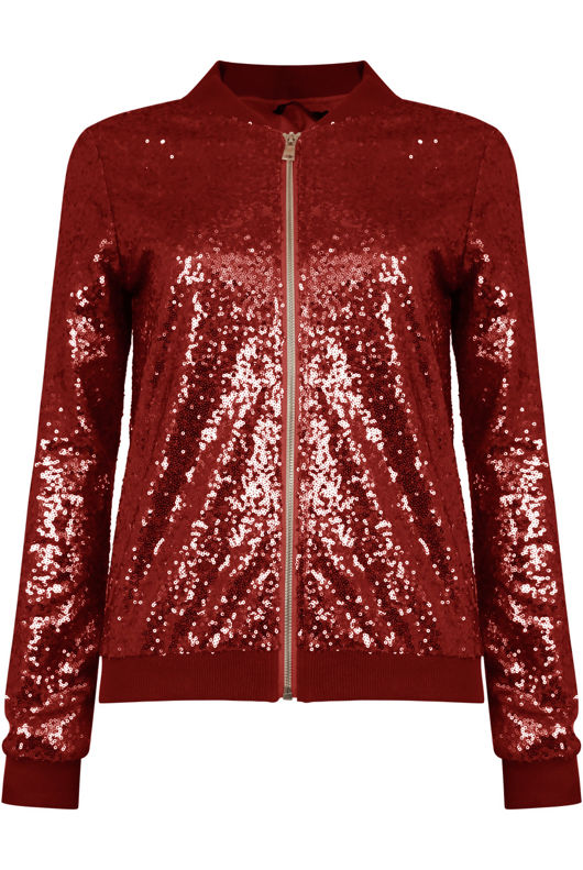 Wine Sequin Bomber Jacket