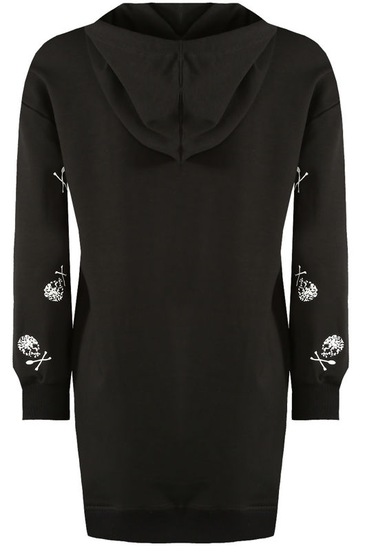 Black Longline Hoodie With Skull Print