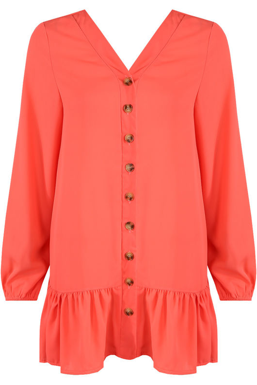 Red Pleated Hem Button Up Dress