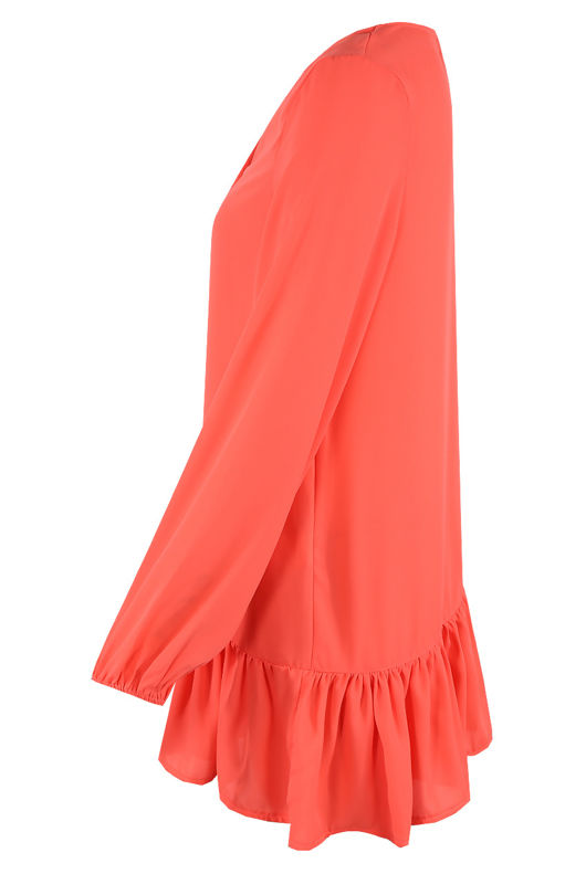 Red Pleated Hem Button Up Dress