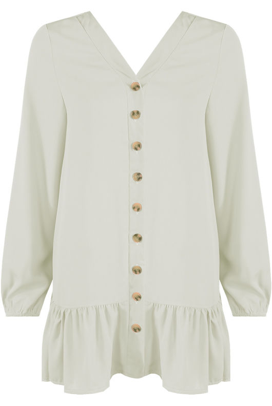 White Pleated Hem Button Up Dress