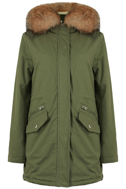 Khaki Fleece Lined Parka Coat