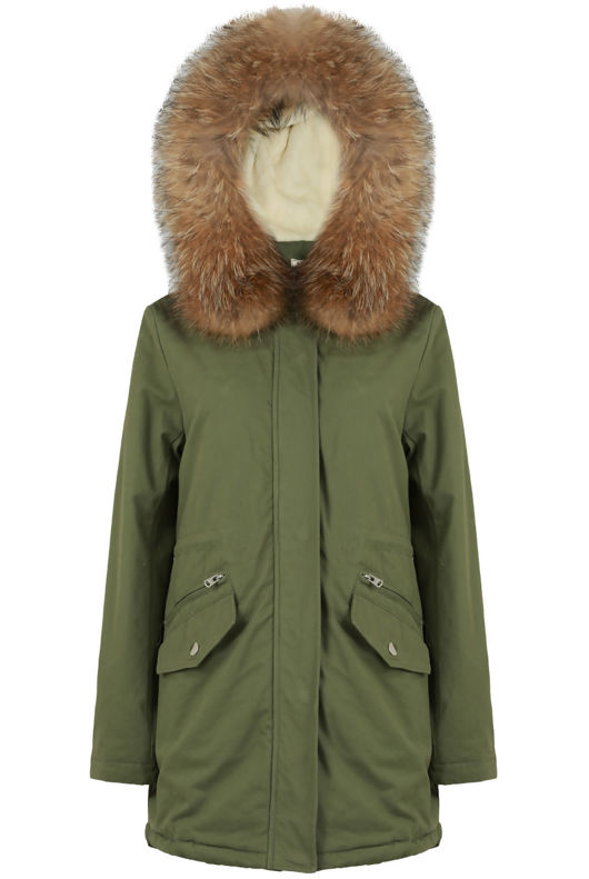 Khaki Fleece Lined Parka Coat