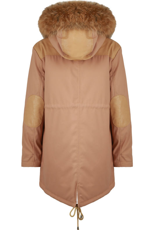 Beige PVC Patch Detail Parka Coat