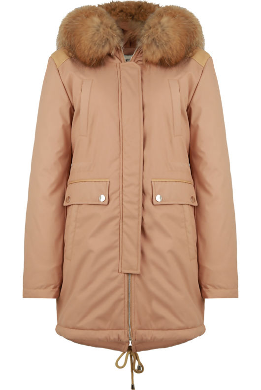 Beige PVC Patch Detail Parka Coat