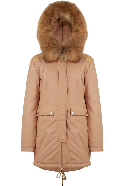 Beige PVC Patch Detail Parka Coat