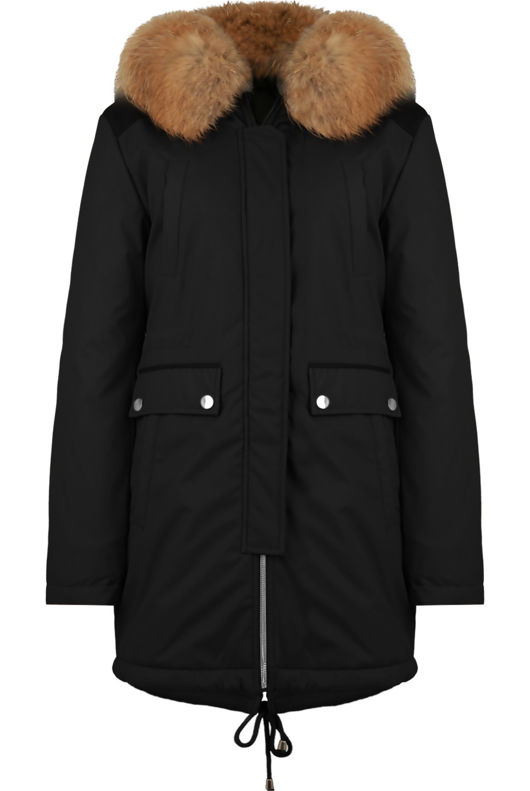 Black PVC Patch Detail Parka Coat
