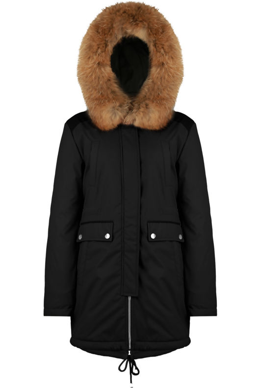 Black PVC Patch Detail Parka Coat