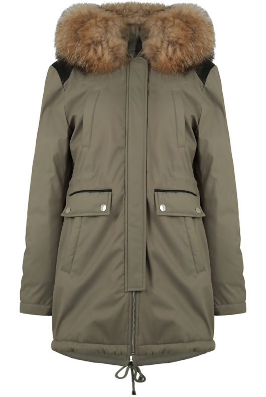 Khaki PVC Patch Detail Parka Coat 