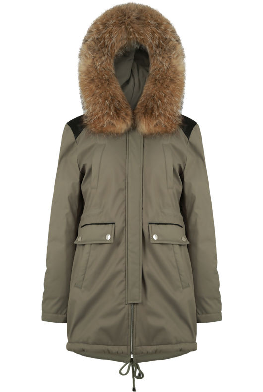 Khaki PVC Patch Detail Parka Coat 