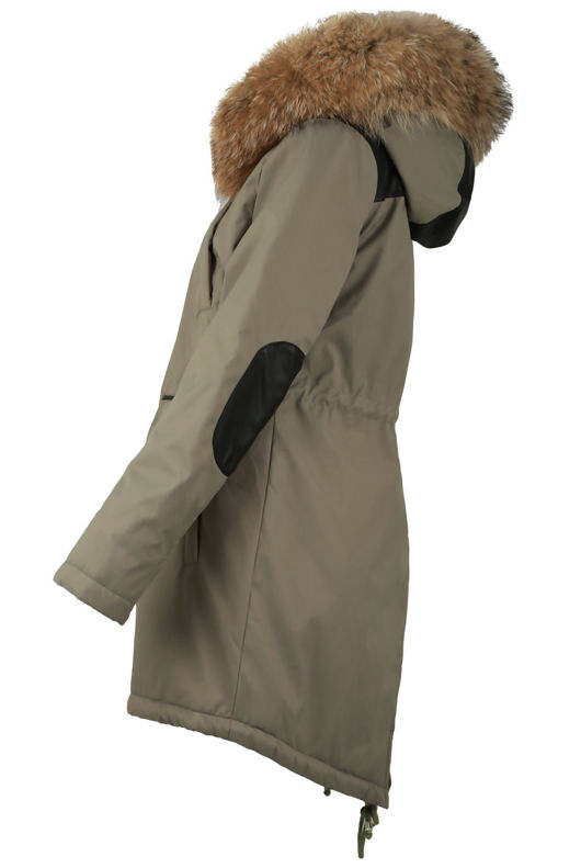 Khaki PVC Patch Detail Parka Coat 