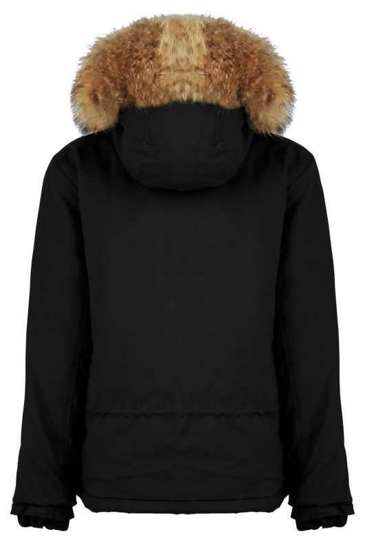 Black Waist Tie Fur Hood Parka Jacket