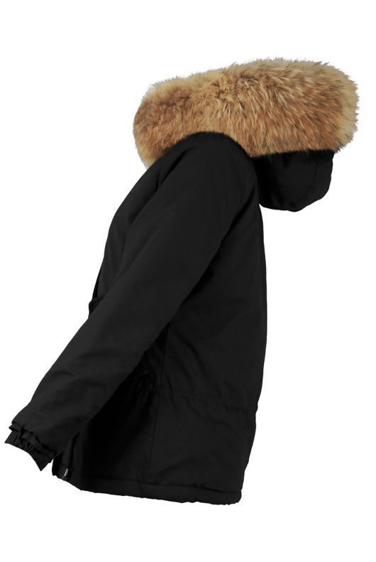 Black Waist Tie Fur Hood Parka Jacket