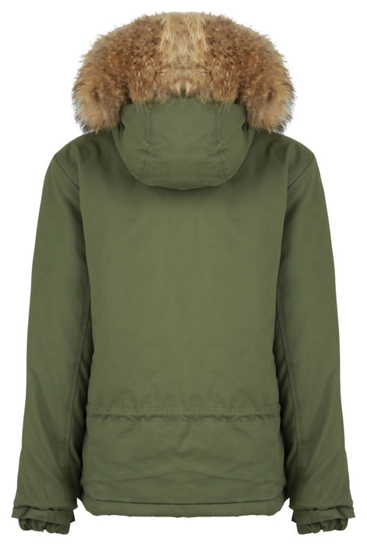  Khaki Waist Tie Fur Hood Parka Jacket