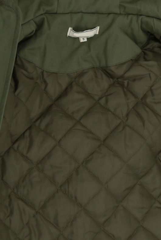 Khaki Waist Tie Fur Hood Parka Jacket