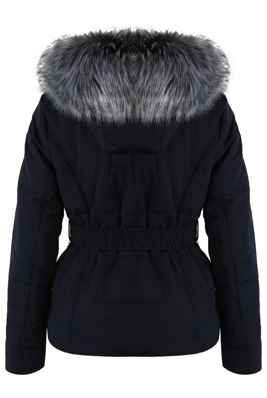 Navy Natural Fur Hood Parka Jacket