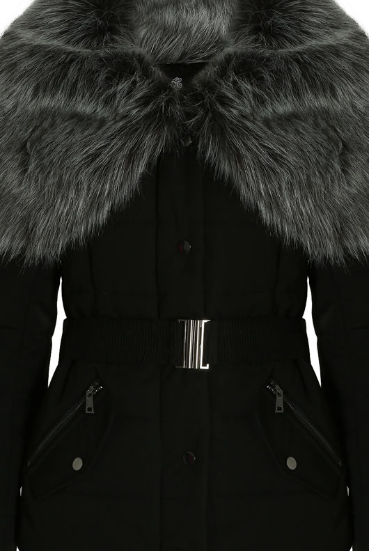 Black Quilted Jacket with Heavy Fur Collar