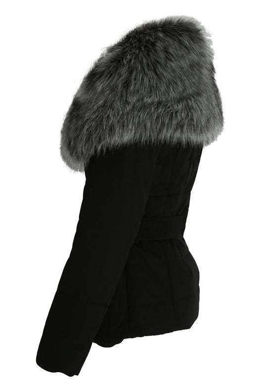Black Quilted Jacket with Heavy Fur Collar