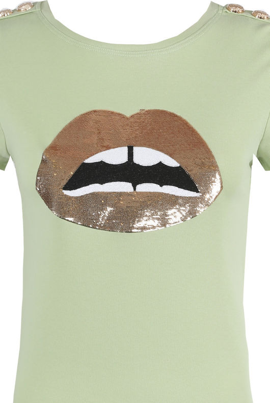 Green Lips Trim Golden Button Tees