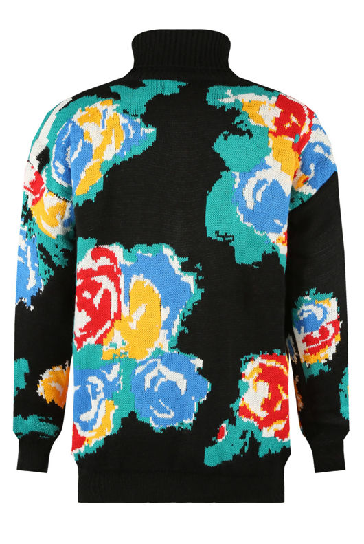 Floral Polo Neck Jumper in Black