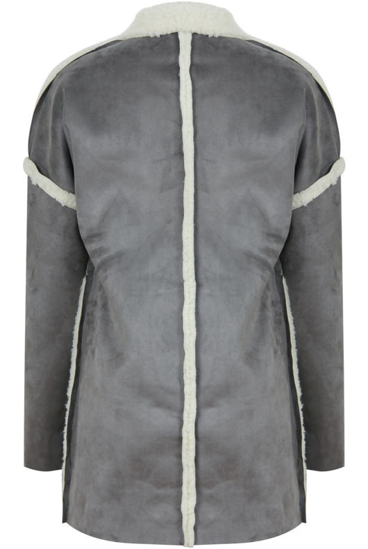  Grey Suede Textured Aviator Coat 