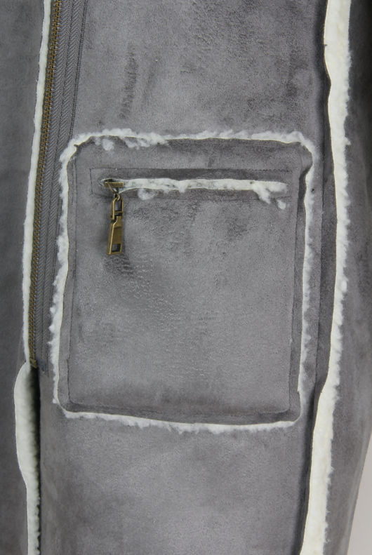  Grey Suede Textured Aviator Coat 