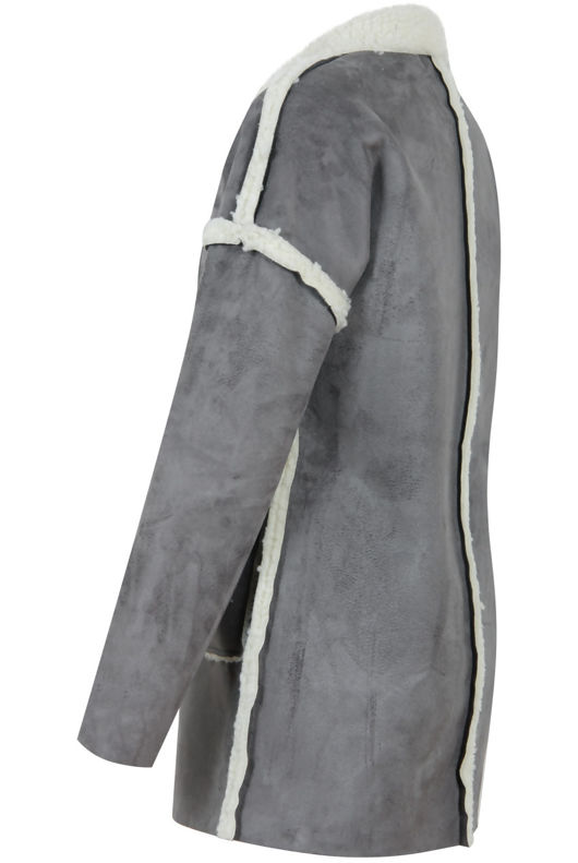  Grey Suede Textured Aviator Coat 